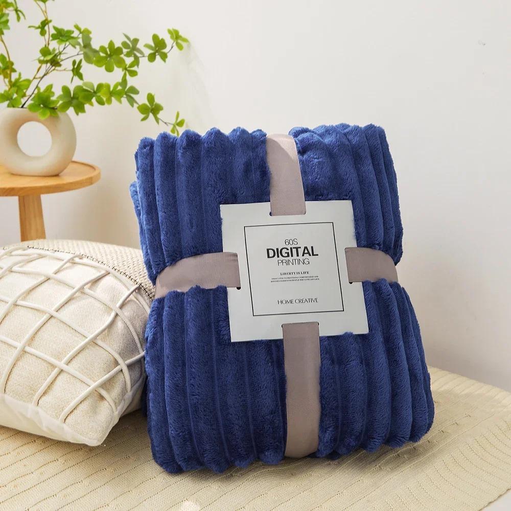 Wide Ribbed Flannel Fleece Blanket 300Gsm Ultra Soft Plush Throw Blanket Microfiber Cozy Warm Blanket For Couch Bed Sofa Travel