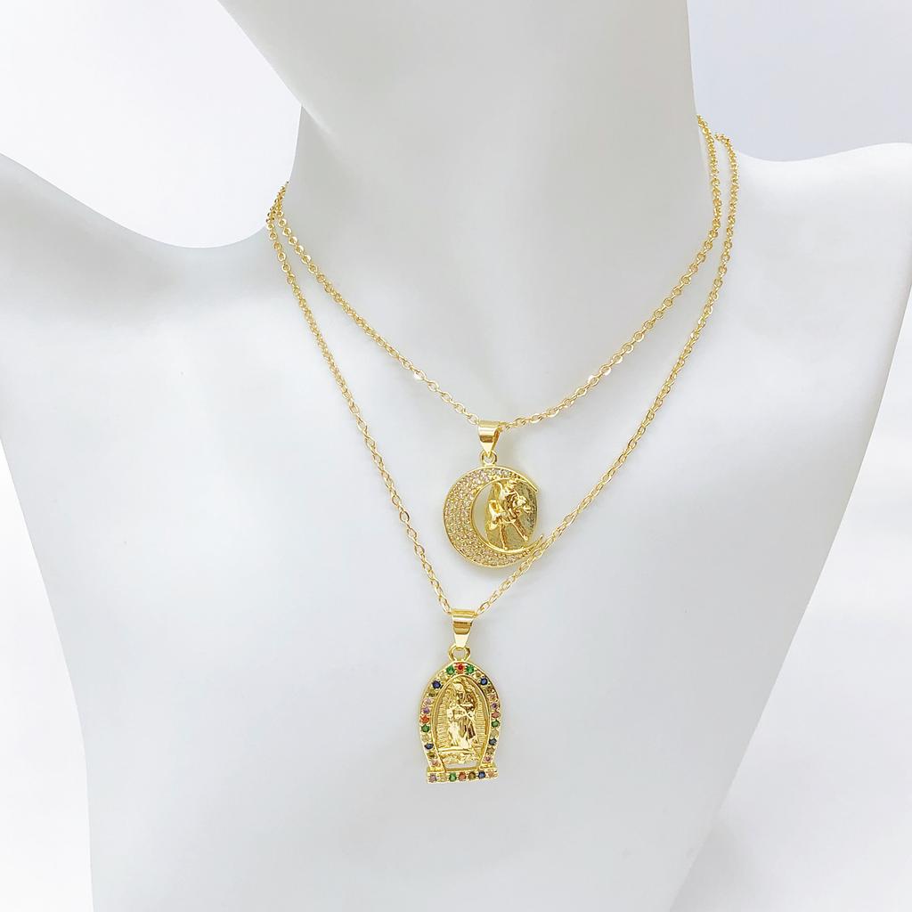 New Arrival Religion Moon/Arch Shaped Virgin Mary Jesus Zirconia Pendant Necklace Elegant Vintage Charm Jewelry Gift for Women
