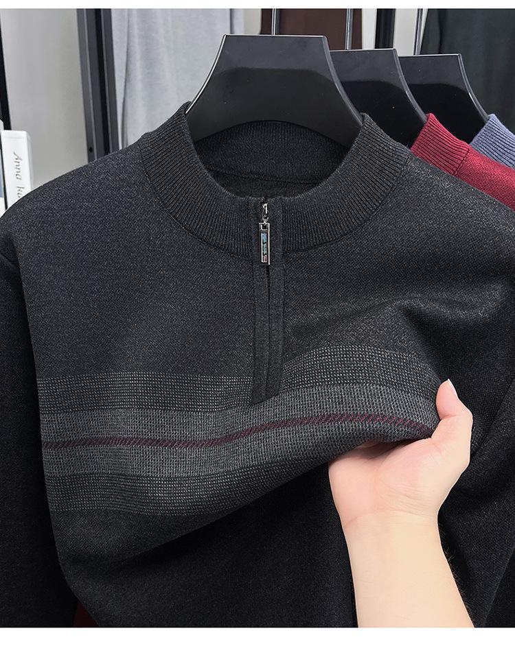 Men's Red Year of the Rat Warm Knit Sweater, Half-High Collar, Dad Style, Winter Wear for Middle-Aged & Elderly.