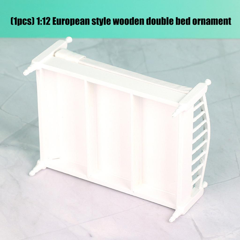 Antique Wood Double Bed For Doll House Enthusiasts 1/12 Miniature Furniture for Craft Model Project Scene Decoration