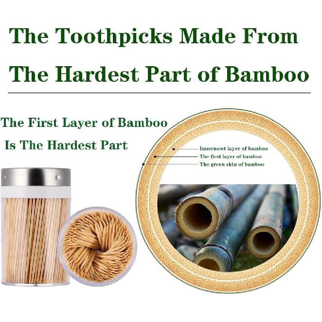 Toothpick Holder, 2000 Count Bamboo Toothpicks with 4 Reusable Toothpick Dispenser, Sturdy Smooth Health Toothpicks for Party, Bar, Olive, Barbecue,