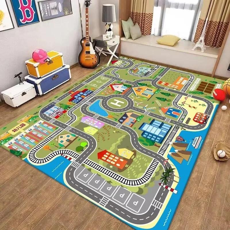 Verkehrsstraße Parkplatz Kinderspiel Zeichentrickteppich Spielzimmer Wohnzimmer Sofa Schlafzimmer Arbeitszimmer Fußmatte Rutschfester Teppich für Kinder