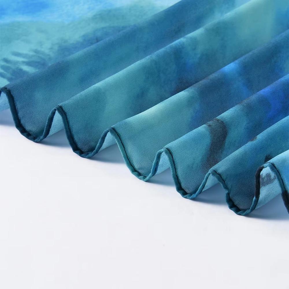 Ethnic Watercolor Painting Scarf Breathable Tie-dyed Scarf Colorful Satin Scarf  Head Wear