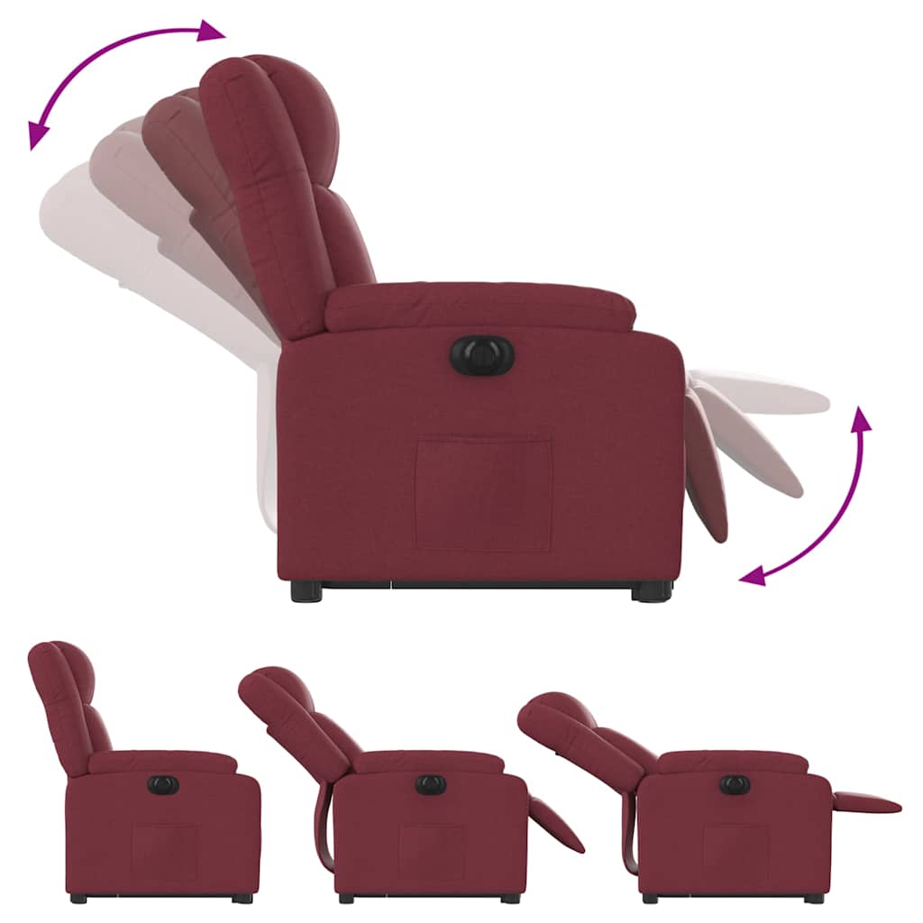 Electric Recliner Chair with Rising Function Burgundy Fabric