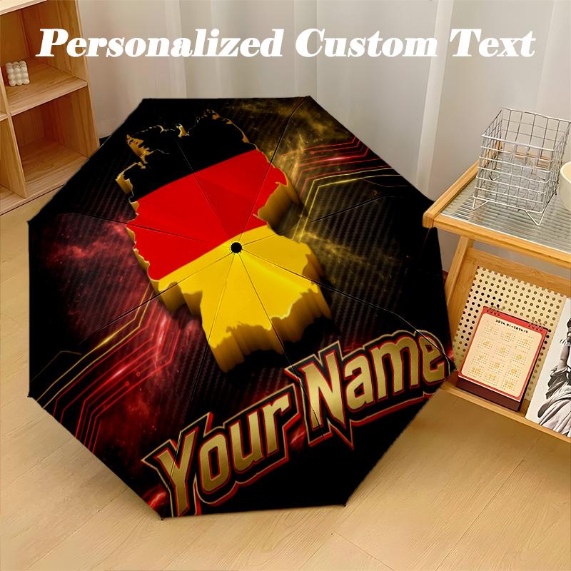8 Rib Auto Folding Umbrella Germany national football team Print Custom Name Text Portable Rain Gear