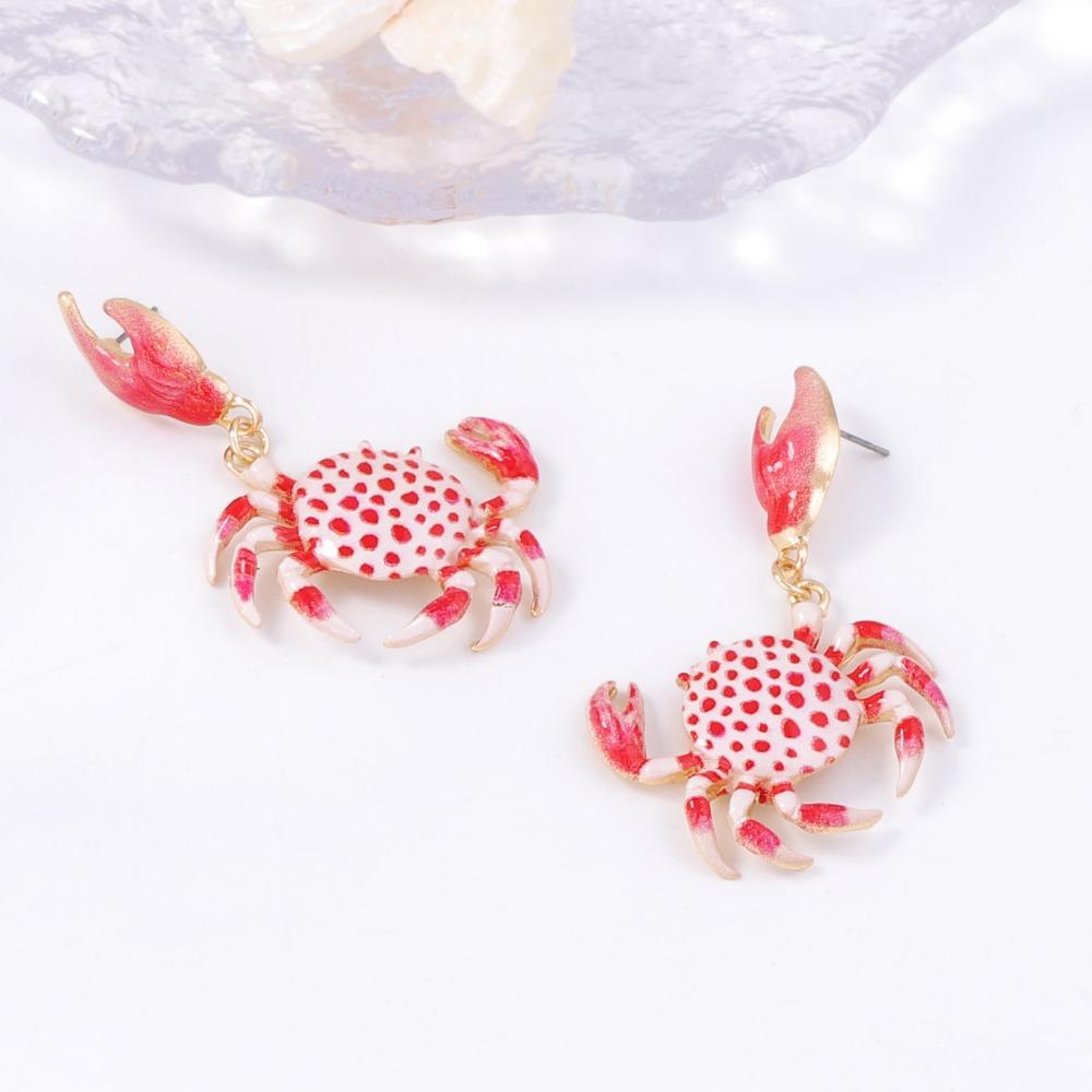 Fashion Summer Beach Vacation Style Cute Color Crab Shape Earrings Women's Unique Earring Female Jewelry