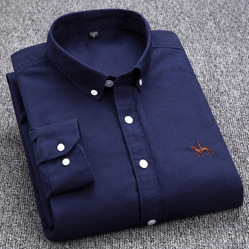 Men's 100% Cotton Oxford Long Sleeve Embroidered Casual Shirt