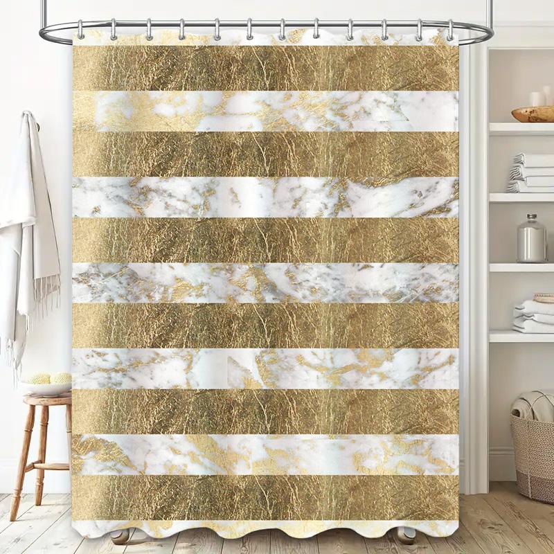 Modern Luxury Marble Striped Waterproof Shower Curtains with Golden Foil Accents for Bathroom Decorations Pack of 1 (Gold)