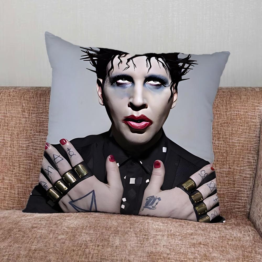 Rock M-Marilyn Manson Singer Pillow Case For Home Bedroom Car Office Decoration Living Room Sofa Cushion Cover Suitable