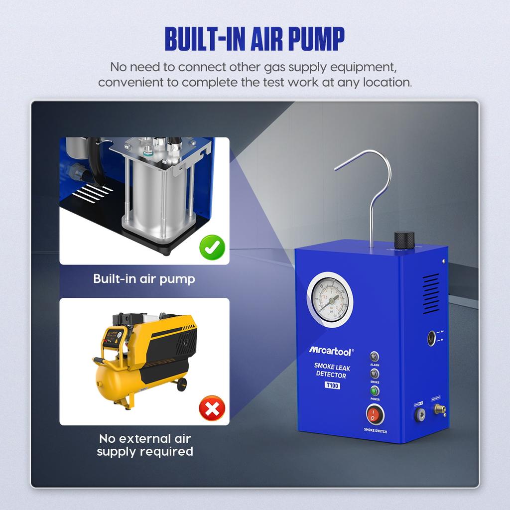 MRCARTOOL T100 Car Smoke Machine Detector Car Fuel Pipe System Vacuum Tester Automotive Smoke Machine Leak Detector