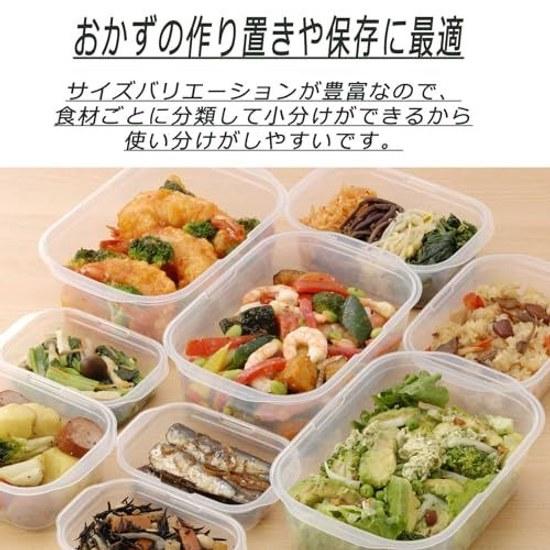 Inomata-k Storage Container Rachin Pack Square Type 9-piece Set Clear White Made Japan Microwave Safe Lid Freezer Refrigerator Defrost Food Plain 1830