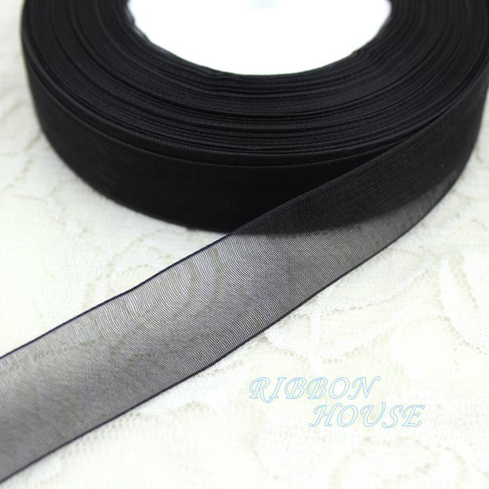 (50 Yards/Rolle) 1 ''(25 mm) schwarze Organzabänder Geschenkverpackung Dekobänder Großhandel