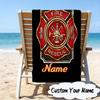 Custom Name Firefighter's Pride Badge Microfiber Beach Towel Super Soft & Absorbent for Bath, Beach, Travel  Bath Time Accessory, Fan gifts