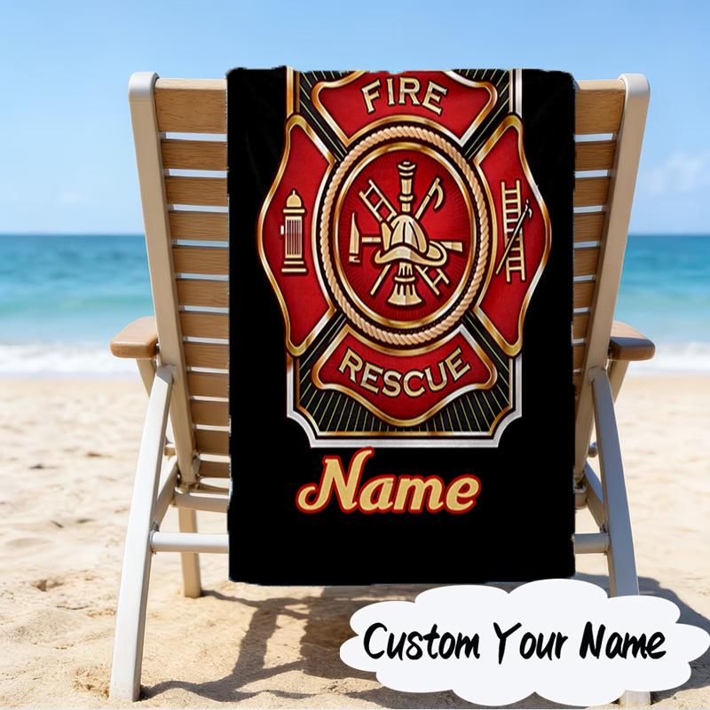 Custom Name Firefighter's Pride Badge Microfiber Beach Towel Super Soft & Absorbent for Bath, Beach, Travel Bath Time Accessory, Fan gifts