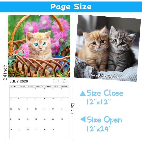 2026-2027 Calendar - 18 Monthly 2026-2027 Wall Calendar, Jan. 2026 - Jun. 2027, Cat Calendar with Unruled Blocks, Wall Calendar for Office School
