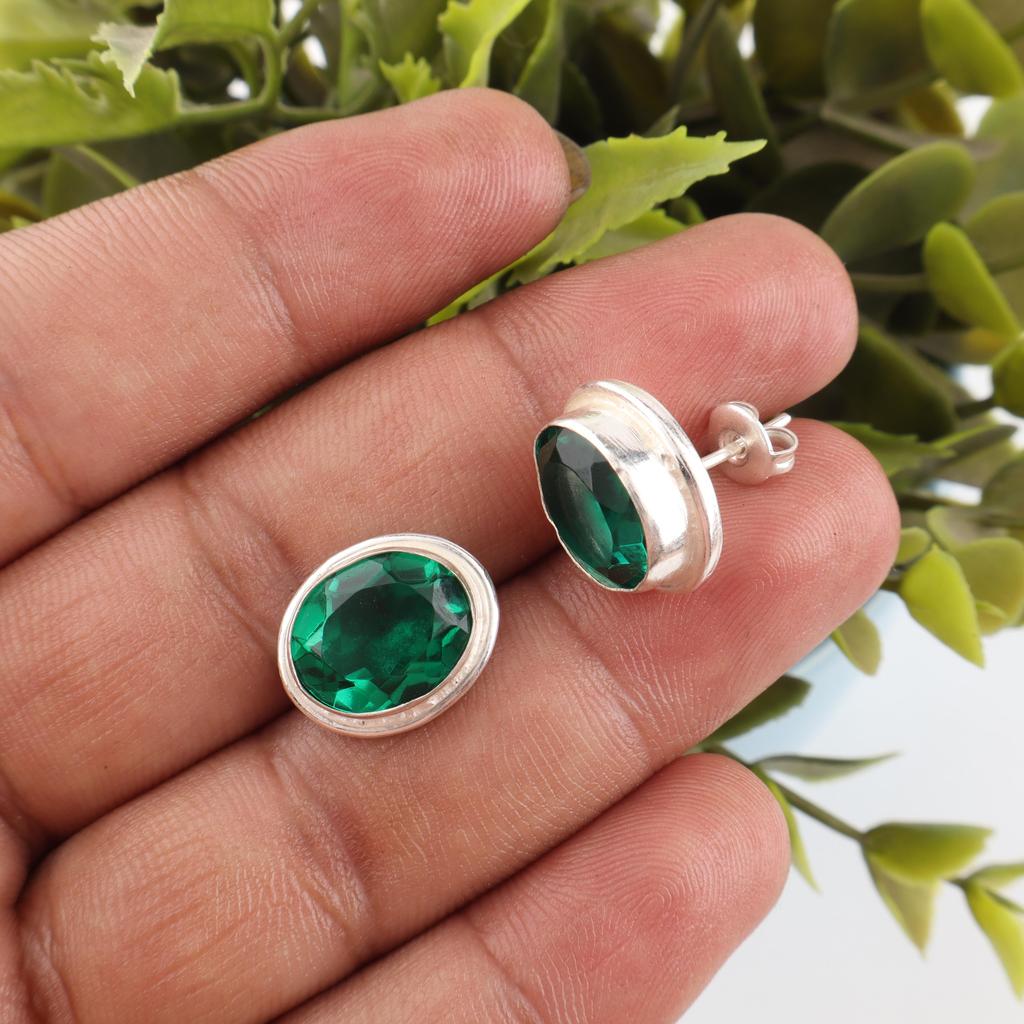 Green Emerald Gemstone Earrings Jewelry, Handmade Gorgeous Silver Earrings, 925 Sterling Silver Jewelry For Wedding Gift