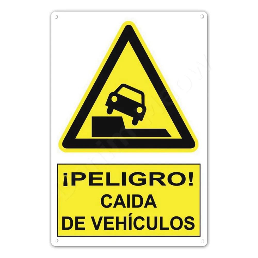 Spanish Warning Sign, Danger Metal Sign for Street, Yard, Bar, Workshop Decor, Yellow Waterproof Caution Signs, Outdoor Indoor