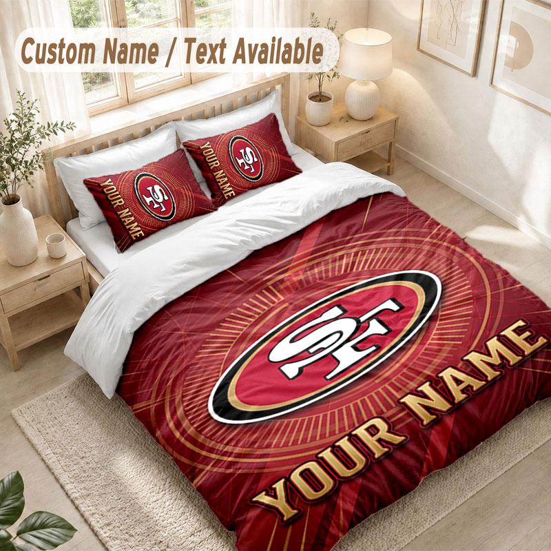 Custom Name Bedding Set 3 PiecesSan Francisco 49ers Print Duvet Cover + 2 Pillowcases Soft Bed Decor