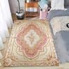 European Vintage Distressed Floral Rectangular Rug, Pink Beige Ornate Flower Print Carpet, Non-Slip Living Room Floor Mat