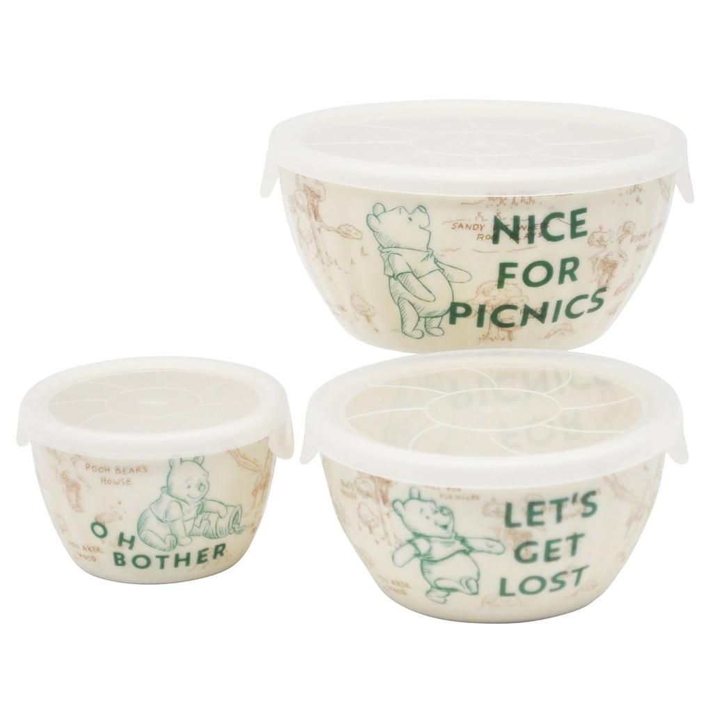 Disney the Storage Container Microwave Pack Canister with Lid 3 Piece Set 150ml 310ml 560ml Microwave Dishwasher Safe 100 Acre Picnic Tableware