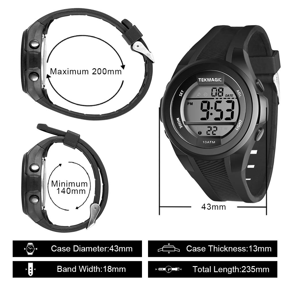 Boys' Watch for Swimming and Scuba Diving, 100m Underwater Stopwatch, Chronograph, Alarm, Dual Time Zone, 12/24 Hour Format