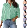 Camicie da donna a bottoni a righe classiche a manica lunga con colletto per ufficio, top con tasca