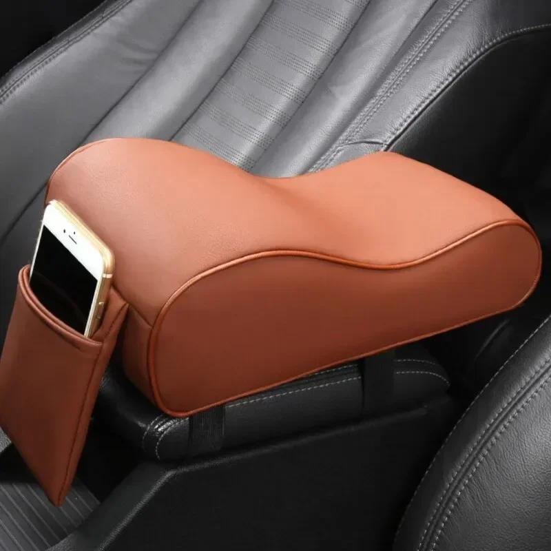 PU Leather Car Armrest Box Pad Cushion Auto Center Console Arm Rest Seat Box Heightening Soft Pad Hand Support with Storage Bags