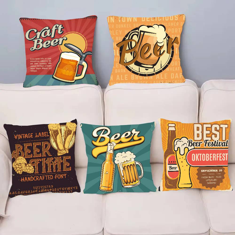 Beer Wine Retro Style Pillow Case Home Decor Throw For Sofa Bed Car Room Decor Gift Idea