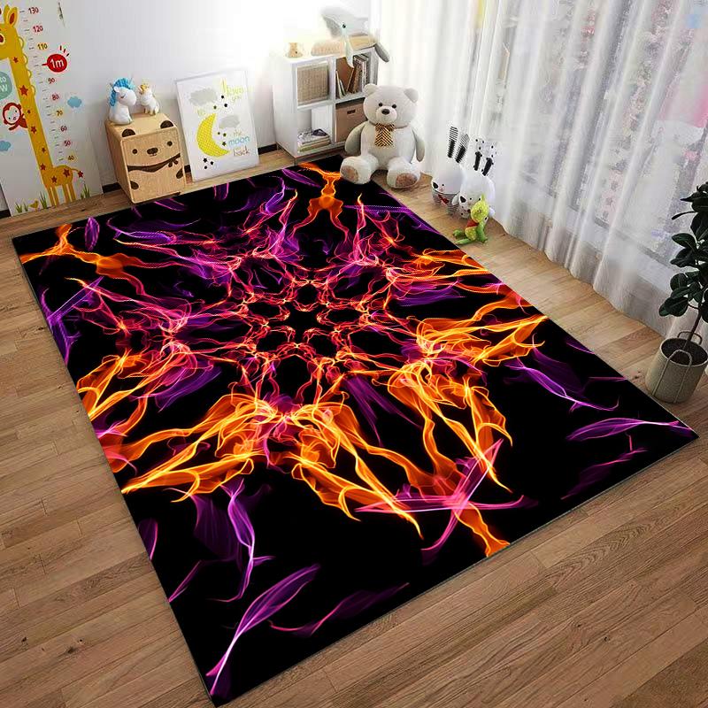 Abstract Fire Pattern Area Rug with Black Background, Home Decor Carpet Suitable for use as an anti-slip for living room bedroom sofas