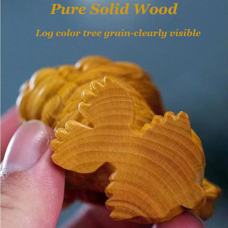 Wooden -Auspicious Kirin Small statue Solid wood carving China's fortune-making, evil-repelling God Beast Home Room art statue