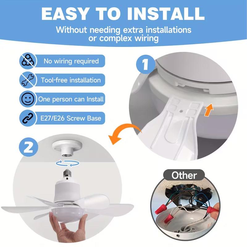 E26/E27 Socket Ceiling Fan Lights Ultra-Quiet with Remote Control 6 Blades Adjustable 3-Speed Airflow for Home Bedroom Lighting