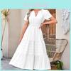 Pure Cotton V Neck Pleated Puff Sleeve Maxi Dress For Casual And Office Wear