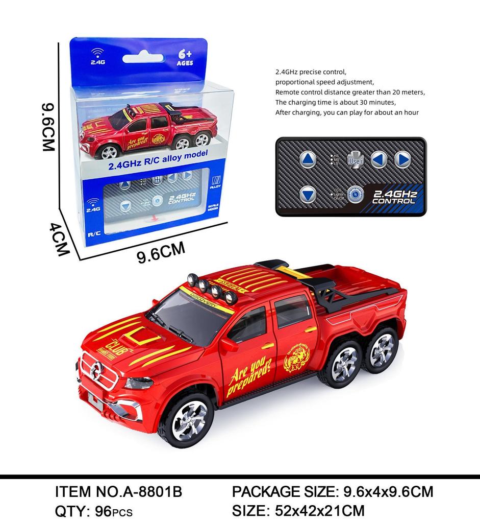Mini Remote Control Car Toy 2.4G, Adjustable Speed, Lights & Trailer, 1:64 Alloy Simulation Model.