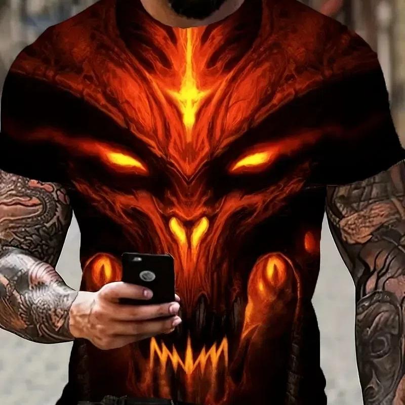 Tričko Lebka Pánské retro High Street 3D tisk Krátké rukávy Letní Pánské tričko Vintage oversized tričko pro muže Tričko Street Top