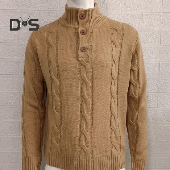 Fall Winter Men Sweater High Collar Neck Protection Buttons Knitted Thickened Pure Color Long Sleeves Pullover English Style Sweater