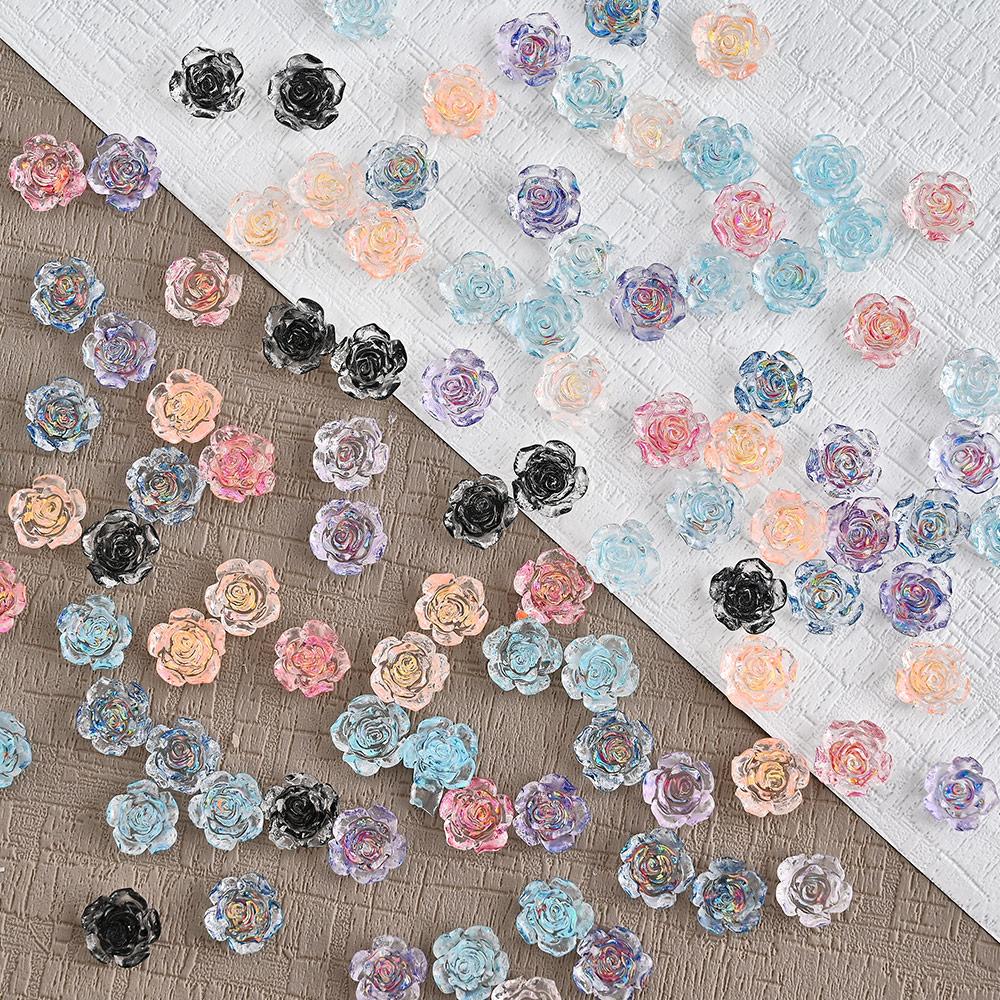 

6-8 мм цветные желейные розы стразы для дизайна ногтей подвески акриловые 100 шт 3D камелия украшения DIY советы маникюрные аксессуары