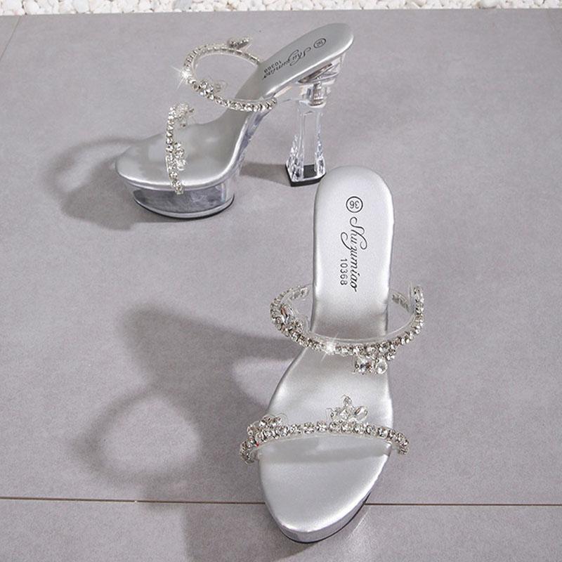 Women's Shoes Thick Heel Rhinestone Nightclub High Heels Luminous Catwalk Crystal 10365 Series 14cm Heel 4cm Platform LFD