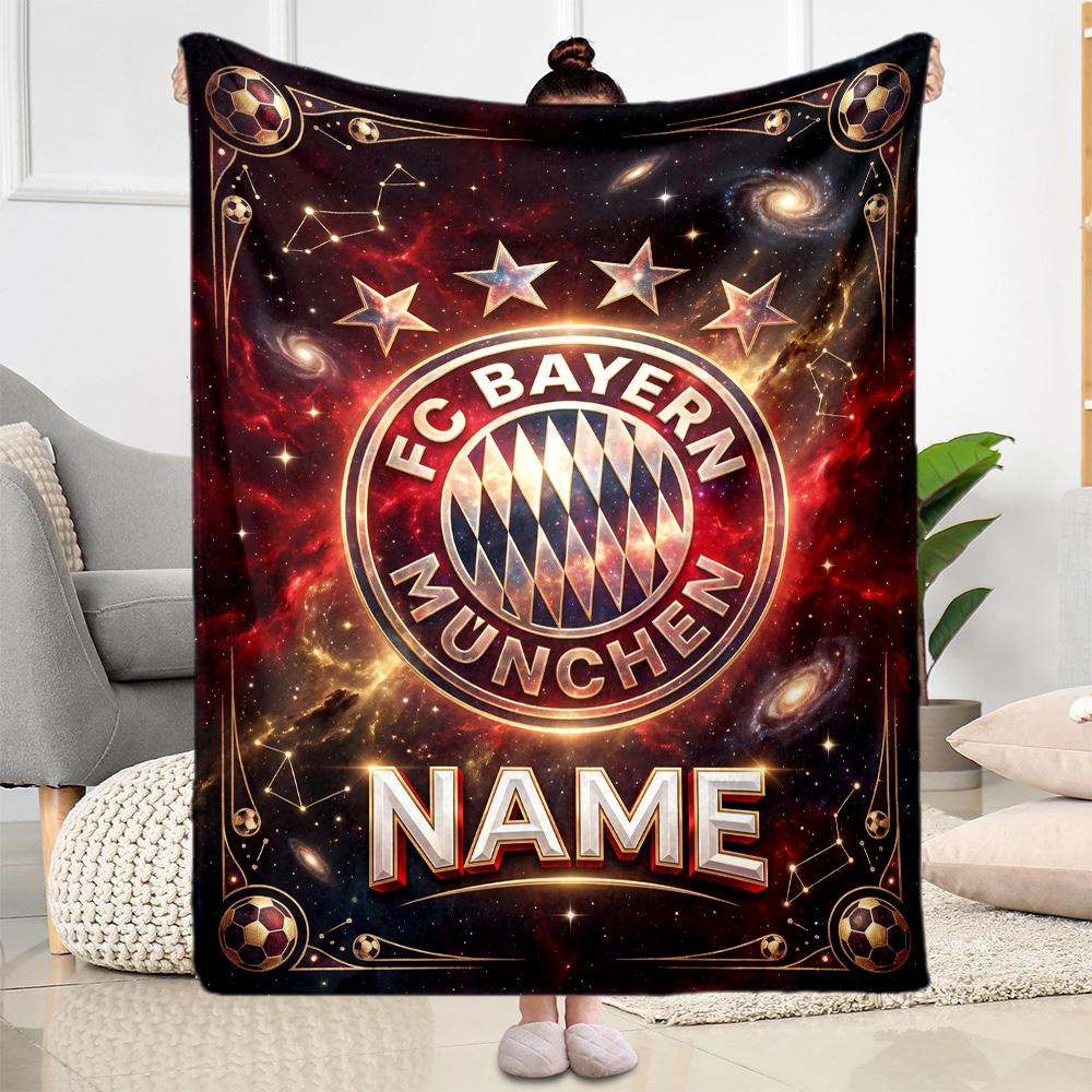 Bayern Munich Galaxy Fan Art Customize Your Name Blanket Throw Customizable Blanket Durable Comfort Suitable for Picnics Office Chair Seaside