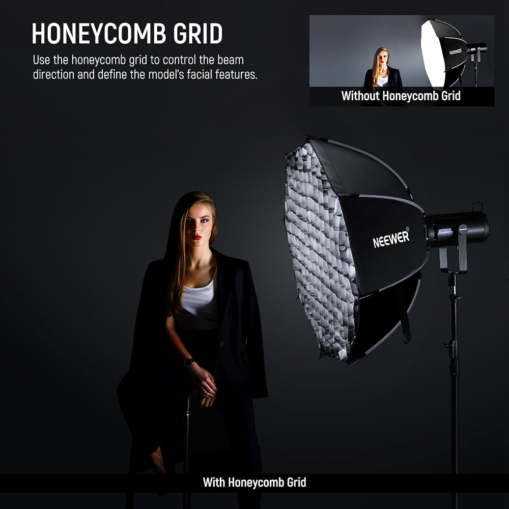 NEEWER 90cm Octagonal Softbox, Bowens Mount, Quick Setup, Foldable, with Diffuser/Grid/Bag, Compatible with Parabolic Softboxes: Aputure 120d, Godox S