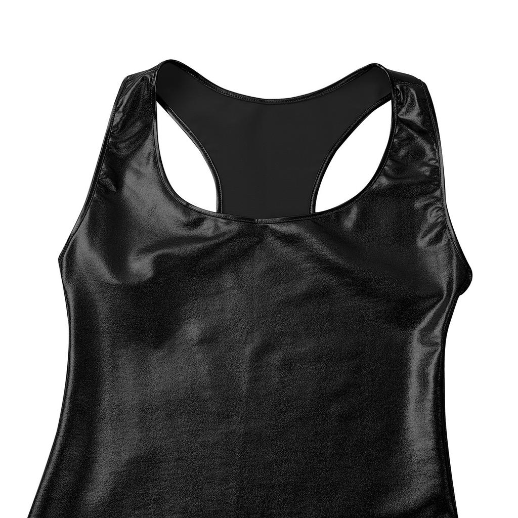 Womens Sleeveless Tank Tops Bodycon Slim Fit Casual Round Neck Metallic Shiny Crop Tops Vest
