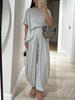 European & American Crew Neck Short Sleeve Top with Loose Comfortable Wide-Leg Pants Set