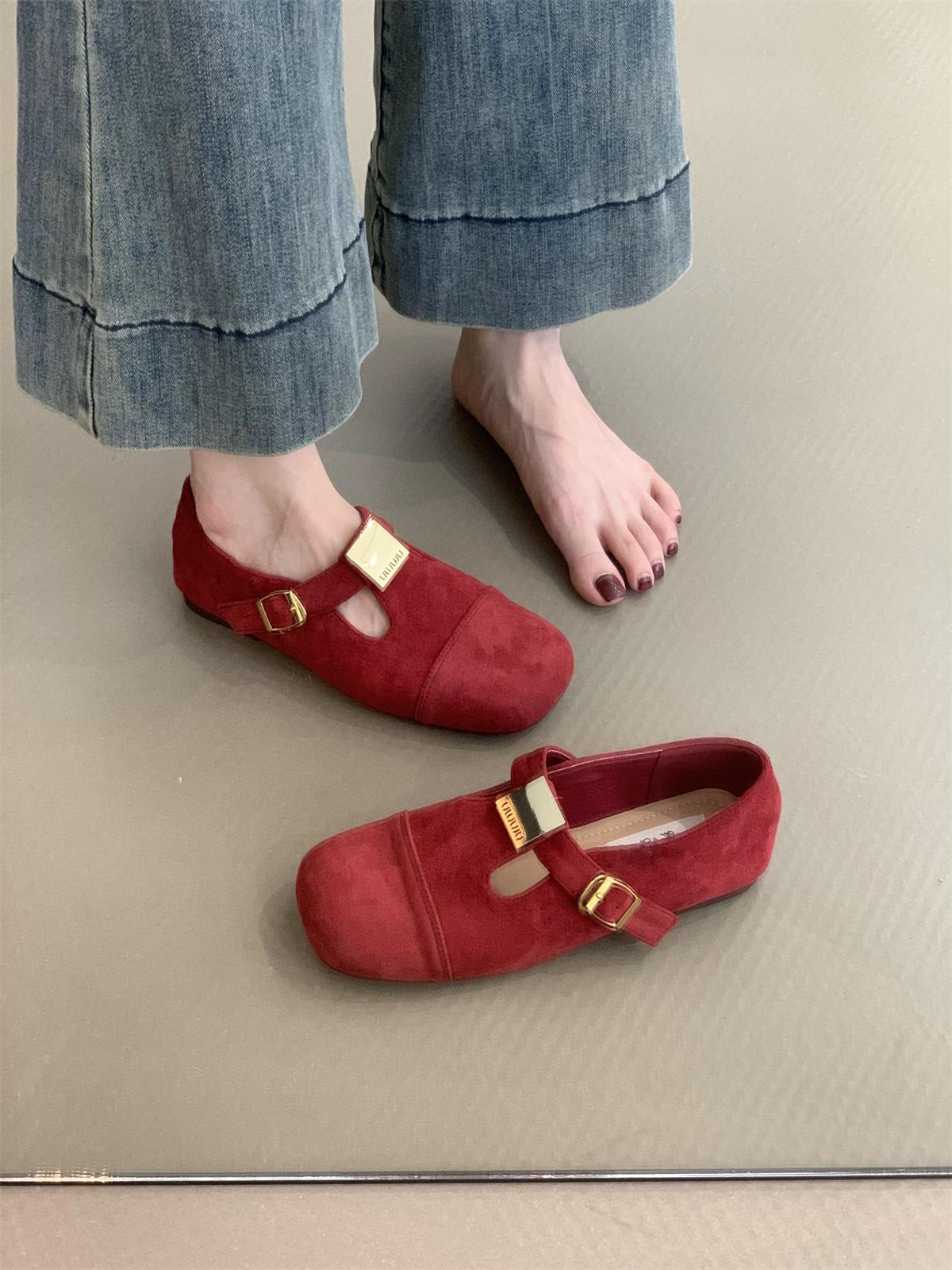 

Belt Buckle Flats Driving Mules For Ladies 2026 New Elegant Mary Jane Ballet Shoes Casual Daily Loafers Flat Shoes Zapatos De Mu 35 красный