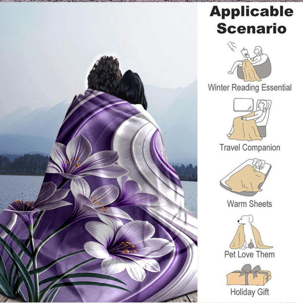 1Pc Purple Floral Abstract Blanket Soft And Comfortable Casual Warm Camping Travel Christmas Halloween Xmas Gift M928576