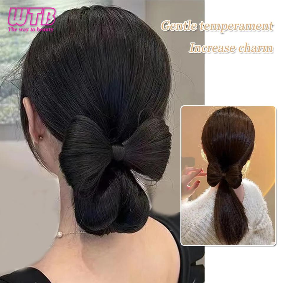 WTB Bow Knot Clamping Ball Head High And Low Tied Sweet Princess Wind Chignon Hair Integrated Clamping Wig For Women