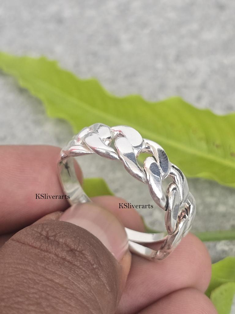 Miami Cuban Link Ring Wide Cigar Band Ring, 925 Sterling Silver Ring Chunky Fidget Meditation Ring, Anxiety Knuckle Rings, Gift For Her