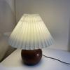 LED Bedside Table Lamp Cute Small Pleated Lamps for Nightstand Circular Walnut Ambient Light USB Bedroom Decoration Night Light