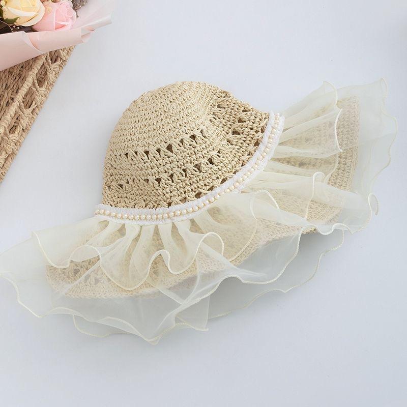 Seaside Beach Vacation Sunscreen Hat Flower New Cute Hollow Woven Summer Visor Big Brim Bucket Hat