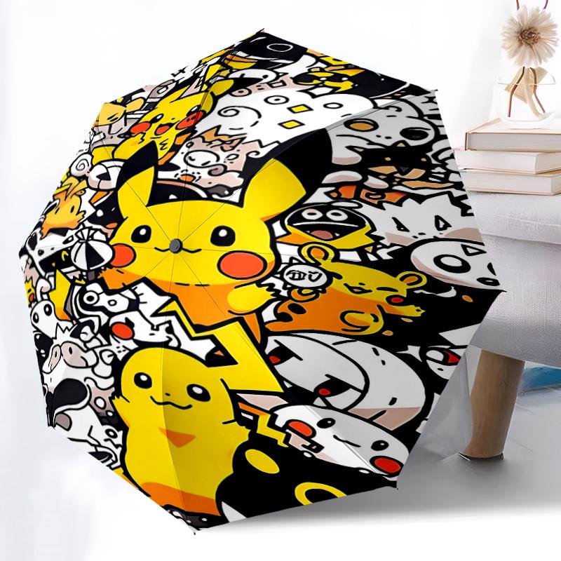 1pc Pikachu Pokemon Automatic Folding Umbrella, Sturdy And Durable Automatic Folding Umbrella with 8 Ribs, a0911066