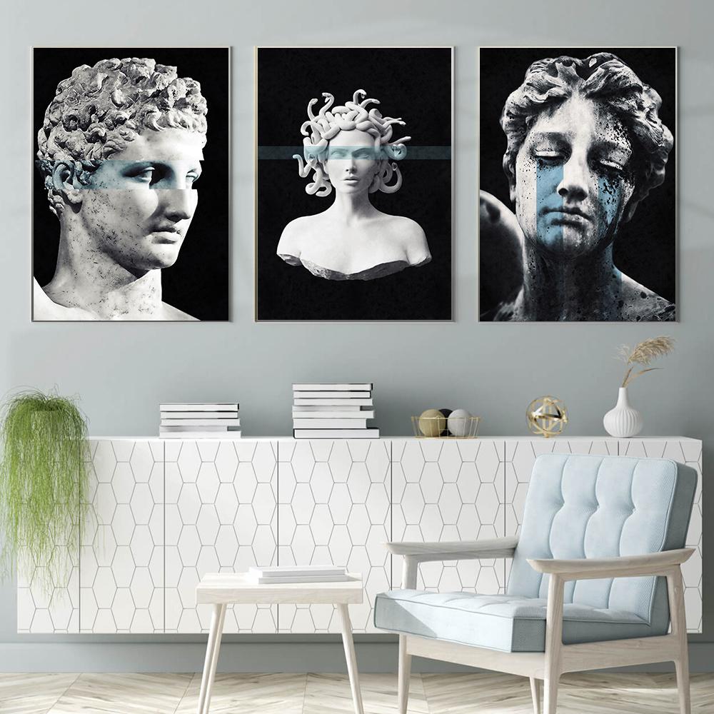 Schwarz-weiße Marmorskulptur, Kunstdrucke, Crying David, Leinwand, klassische Malerei, Wandposter, Bild für Heimdekoration, kein Rahmen