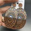European Retro Wooden Long Print Earrings with Hollow Design